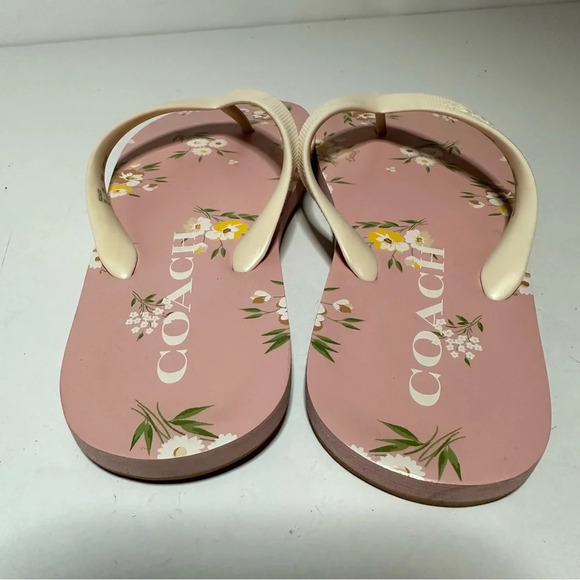 Coach Womens Flip Flops Floral Pattern Pink/Tan Size 8B (FG3437) - Picture 9 of 9
